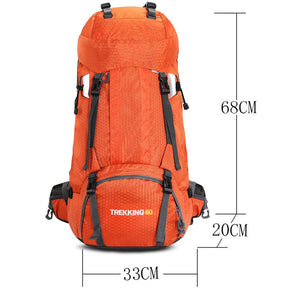 60L Waterproof Lightweight Hiking Backpack with Rain Cover for Climbing Camping-Orange