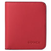 Womens Leather Mini Wallet with ID Card Window Portable Coin Purse-Red