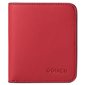 Womens Leather Mini Wallet with ID Card Window Portable Coin Purse-Red