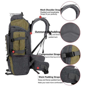 55L Backpack Internal Frame Hiking Water Resistant Travel Packs with Rain Cover-Green