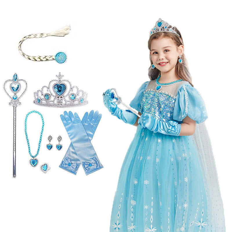 Snow Princess Dress with Accessories Gorgeous Queen Party Ball Gown
