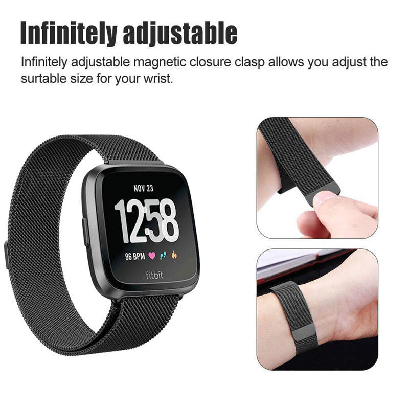 Magnetic Stainless Steel Strap For Fitbit Versa Smart Watch-Black