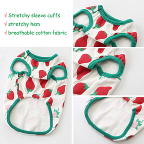 Dog Tank Top Strawberry Printed Stretchy Sleeveless Tee for Summer