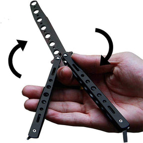 Novice Training Butterfly Knife Practice Tool Unsharpened Black and Silver Set of 2