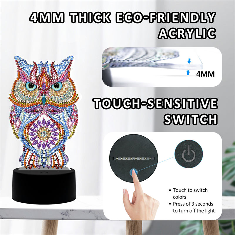 Diamond Painting Lamp,LED Number Painting Kits for Adults Home Decor Art Sets with Tools and USB Cable -Owl