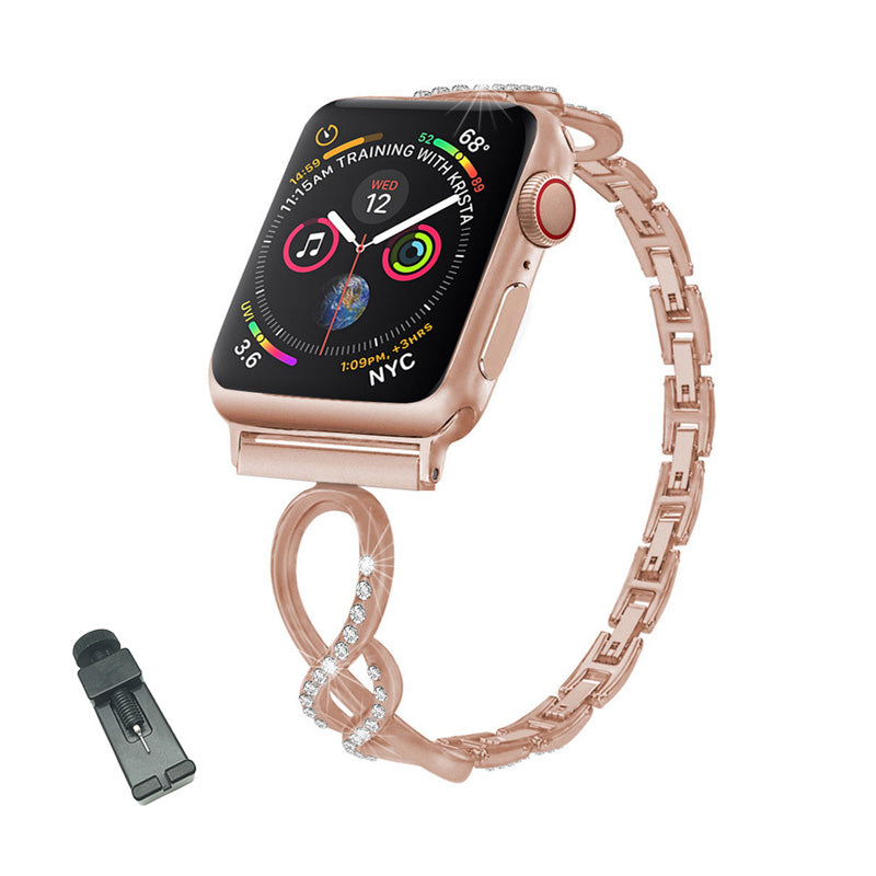 8 Shape Watch Band Stainless Steel Wristbands for Apple IWatch Series SE/1/2/3/4/5/6 For Women-Rose Gold