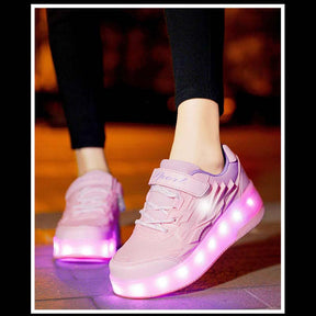 Kids Roller Skates Light up Shoes with Double Wheel for Girls Boys Birthday Gift-Q7-Pink