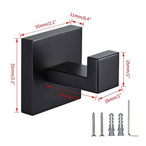 2 Pack Bathroom Hooks 304 Stainless Steel Square Wall Hooks-Black