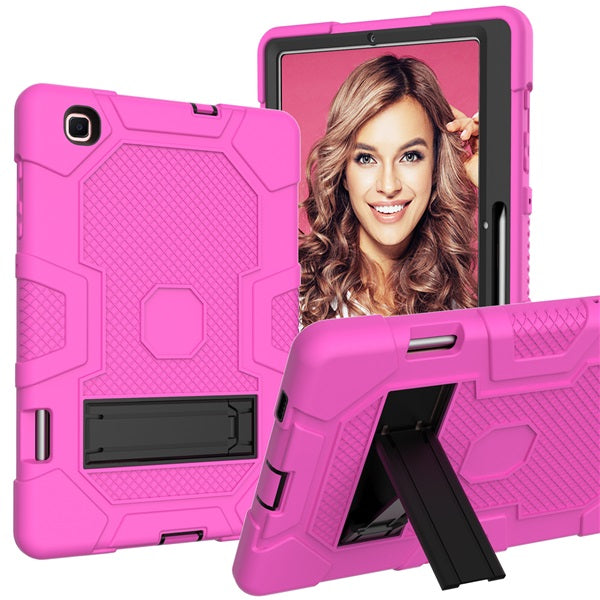 B3 Robot Tablet Case Silicone Shockproof Protective Stand Cover For Samsung Galaxy Tab S6 Lite 10.4 2020 (SH-P610/P615)-RoseRed&Black