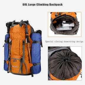 60L Waterproof Lightweight Hiking Backpack with Rain Cover for Climbing Camping-Gold