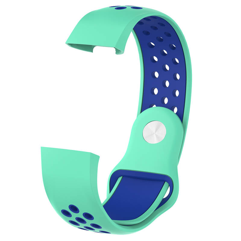Double Color Porous Breathable Watch Band Silicone Wristband For Fitbit Charge 3 Sport Smartwatch -Teal Blue