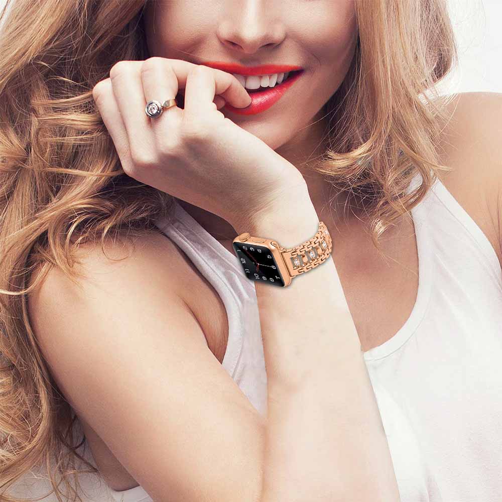 TGD Stainless Steel Watch Band Adjustable Wristbands for Apple IWatch Series SE/1/2/3/4/5/6 For Women-Rose Gold