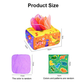 Baby Tissue Box Toy Crinkle Paper Sensory Silk Scarves Toys for 0-3 Year Old Kids-DinosaurB