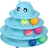 Cat Toy Roller 3-Level Turntable with Six Colorful Balls Interactive Puzzle Kitten Toys-Blue