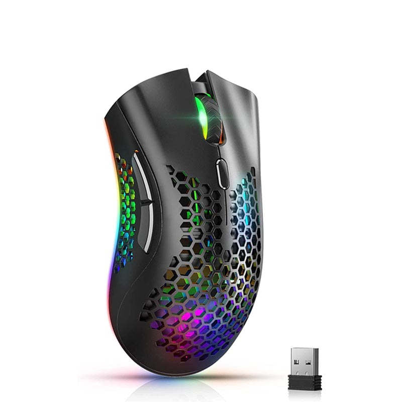 2.4G Wireless Lightweight Gaming Mouse with RGB Backlit Adjustable DPI-Black