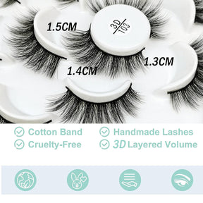 10 Pairs 3D False Eyelashes Reusable Wispy Cat Eye Natural Look Lashes-103