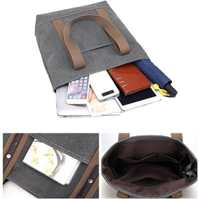 Womens Canvas Shoulder Bags Retro Casual Handbags Work Bag-Grey