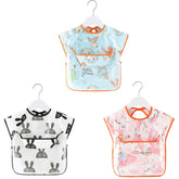 3 Pcs Short Sleeve Waterproof Bib with Crumb Catcher Pocket for 0-3 Years-B