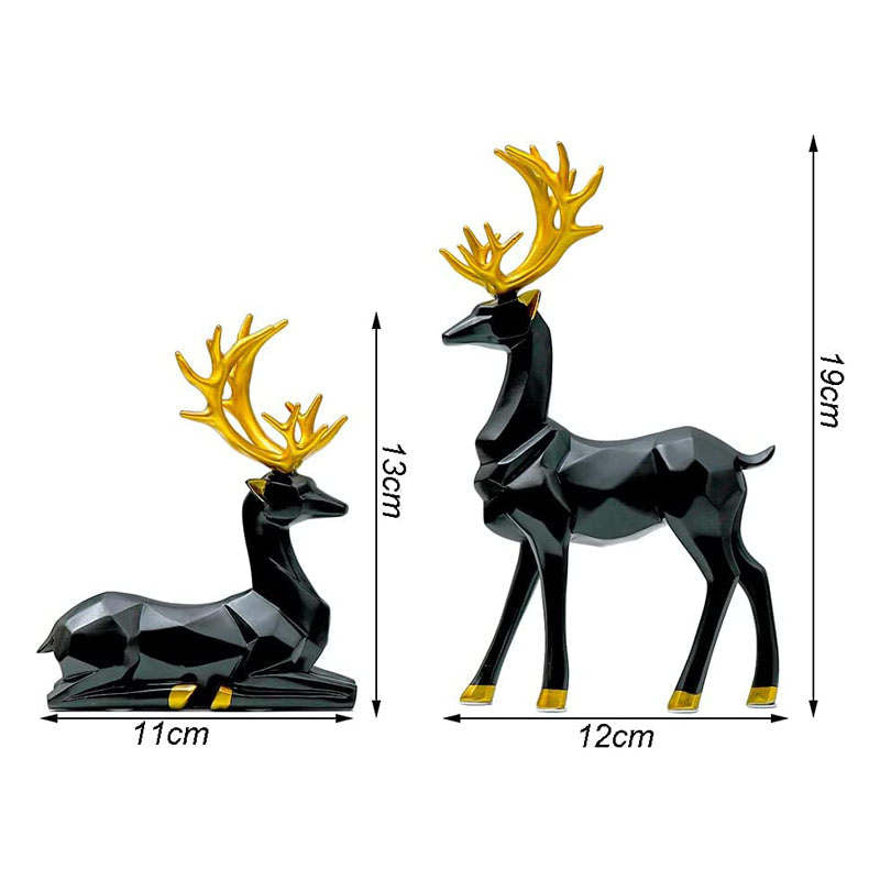 2Pcs Nordic Resin Geometric Elk Sitting Standing Deer Statues for Living Room-Black