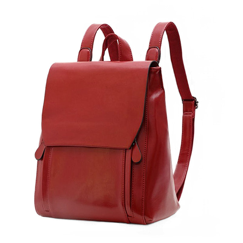 Womens Backpack PU Leather Fashion all Match Travel Bags-Red