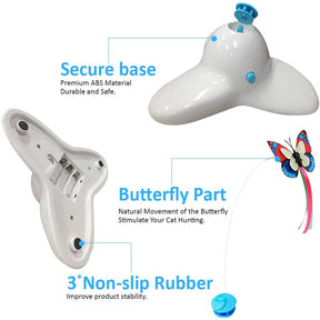 Cat Toy Butterfly Electric Flutter Rotating Kitten Toys with Replacement Butterfly-White