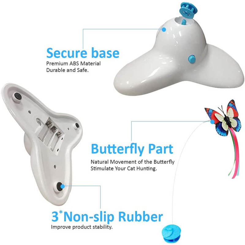 Cat Toy Butterfly Electric Flutter Rotating Kitten Toys with Replacement Butterfly-White