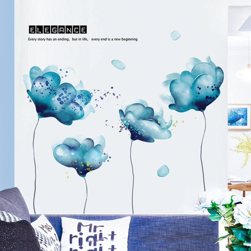 Creative Removable 3D Light Blue Dream Flower Wall Sticker Home Art Decor