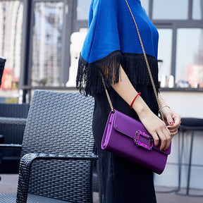 Womens Fashion Square Buckle Design Evening Bag with Chain Strap-Purple