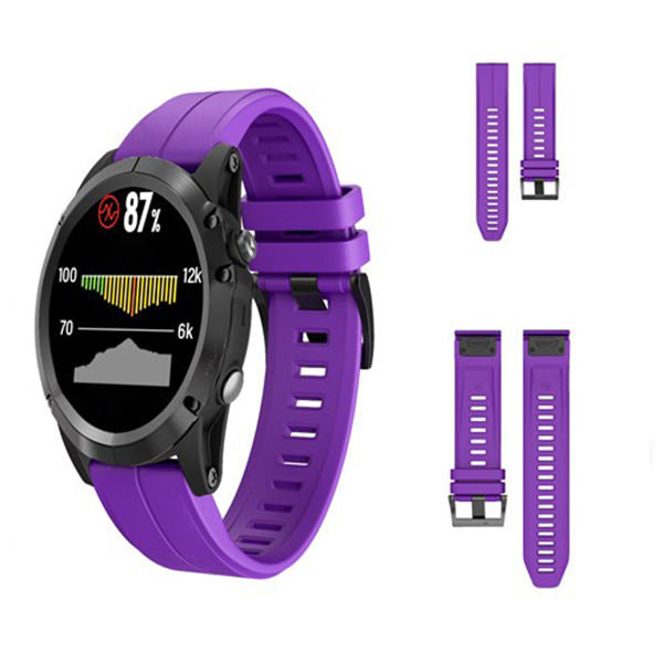22mm 26mm Sport Silicone Watchband For Garmin Fenix  5Plus/5X Plus Easy Fit Quick Release Starp Black Steel Buckle-Purple