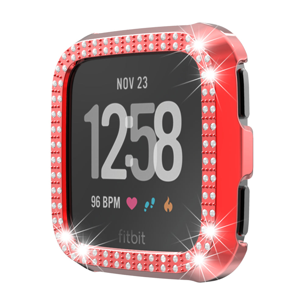 Double Row Diamond Bling Case For Fitbit Versa Cover-Red