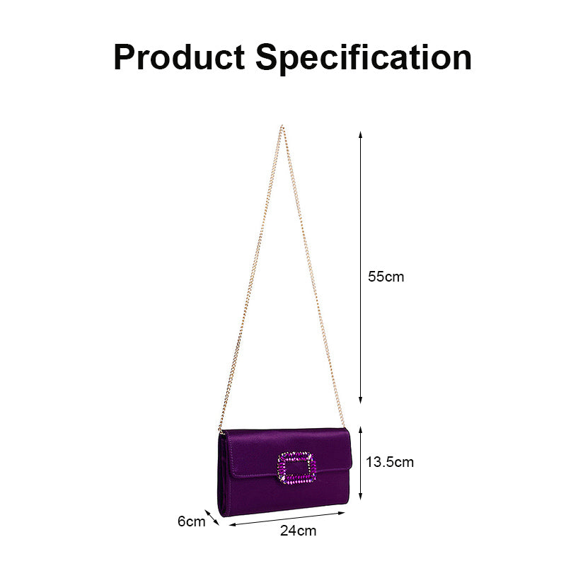 Womens Fashion Square Buckle Design Evening Bag with Chain Strap-Purple