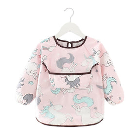 Kids Waterproof Art Smock Cartoon Long Sleeve Aprons with Bib-Pink Horse