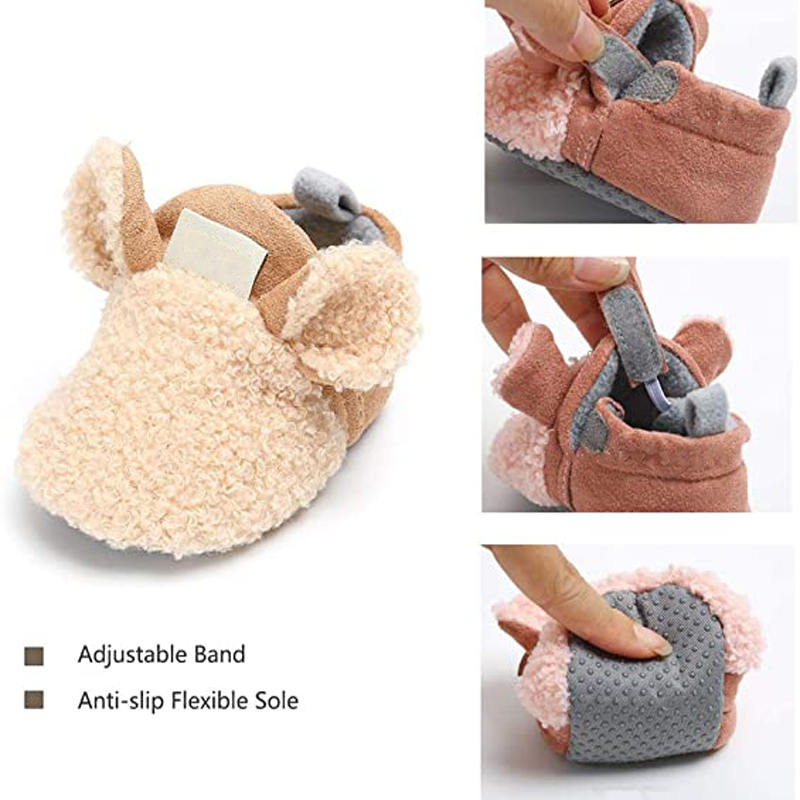 Infant Baby Boys Girls Slipper Stay On Non Slip Soft Sole 0-18 Months Cotton Plush Shoes-Khaki