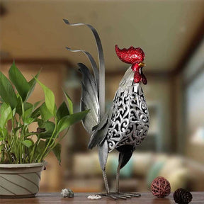 Metal Sculpture Iron Rooster Home Decor Art Craft Gift-Silver