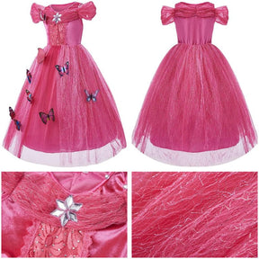 Girls Princess Dress with Accessories Butterflies Tulle Party Gown-Pink