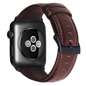 Oil Wax Leather Watch Strap For Apple iWatch-Red Brown