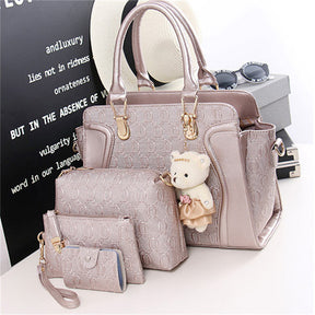 Womens Four-piece Fashion Handbags Shoulder Bag Satchel Purse Set-RoseGold