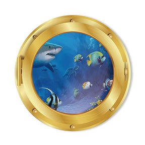 Removable 3D Under The Sea Nature Scenery Decor Submarine Gold Window Shark Wall Sticker