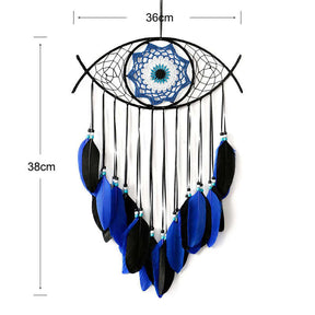 Evil Eye Dream Catcher Feather Wall Pendant Home Decoration-Blue Black