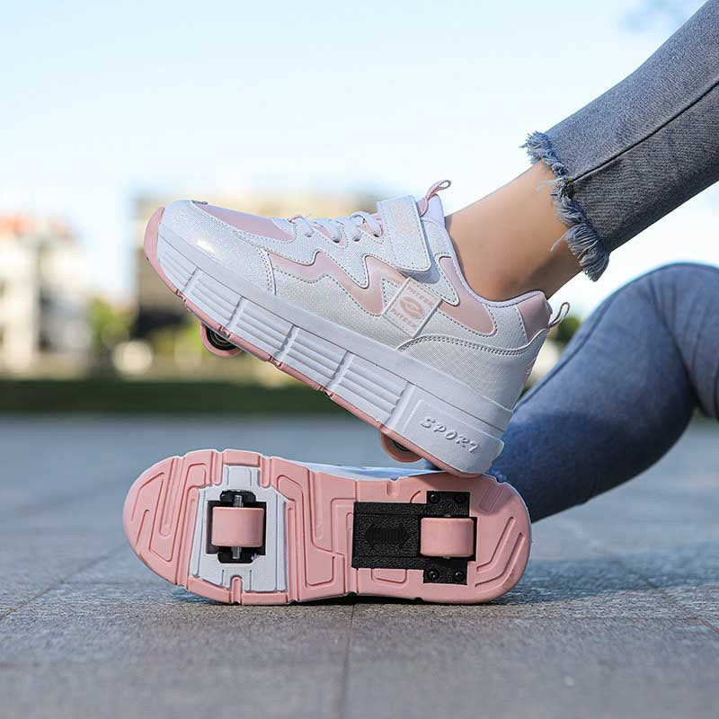 Childrens Roller Skate Shoes Sneaker with Double Wheel-608 Pink