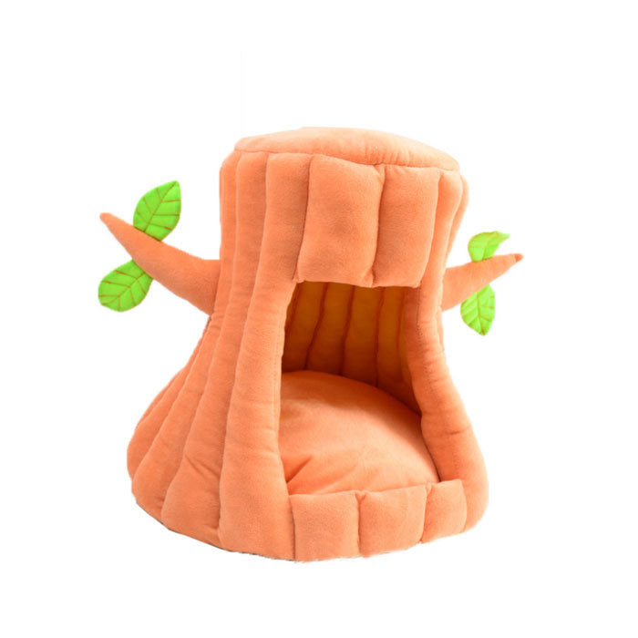 Stump Shape Cozy Pet Bed Warm Sleeping Bed for Cats and Puppy-Orange