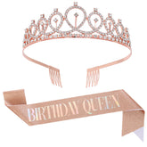 Birthday Girl Sash & Rhinestone Tiara Kit Birthday Gifts Glitter Birthday Sash Birthday Party Favors -Rosegold Colorful