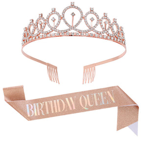 Birthday Girl Sash & Rhinestone Tiara Kit Birthday Gifts Glitter Birthday Sash Birthday Party Favors -Rosegold Colorful