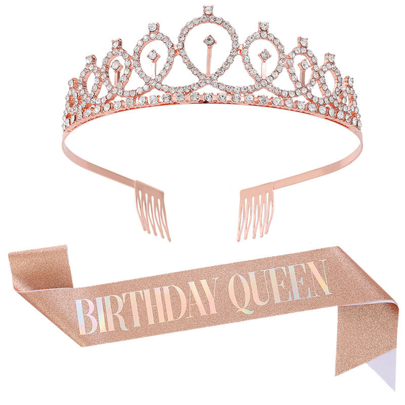 Birthday Girl Sash & Rhinestone Tiara Kit Birthday Gifts Glitter Birthday Sash Birthday Party Favors -Rosegold Colorful