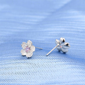 Flower Cubic-zirconia Stud Earrings for Women-Pink