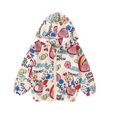 Girls Rain Jackets Lightweight Hooded Cotton Raincoats Windbreakers for Kids-WhiteGraffiti