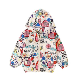 Girls Rain Jackets Lightweight Hooded Cotton Raincoats Windbreakers for Kids-WhiteGraffiti