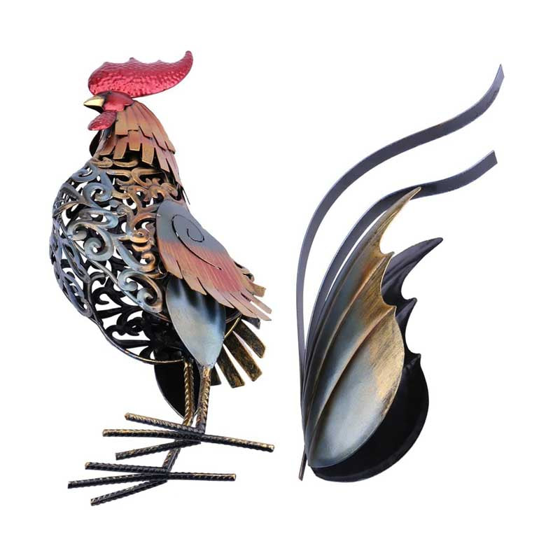 Metal Sculpture Iron Rooster Home Decor Art Craft Gift-Gold