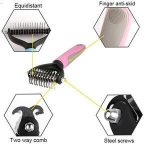 Pet Grooming Undercoat Rake with Two-Side Safe Hair Removal Comb-Pink