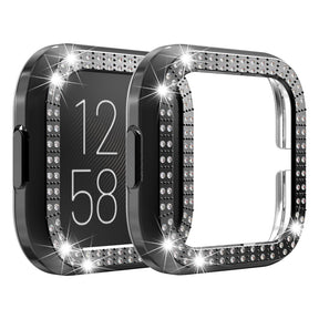 Hard PC Double Diamond Frame Protective Case For Fitbit Versa 2 - Black